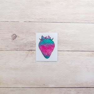 Strawberry Sticker - Teal/Pink Watercolor