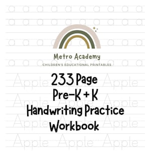 Libro de trabajo de práctica de escritura a mano de 233 páginas Pre-K + K - Descarga digital instantánea - Imprimible educativo para niños - Escuela de verano