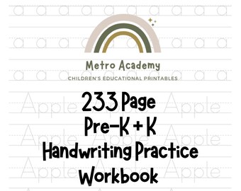 233 Page Pre-K + K Handwriting Practice Workbook - Instant Digital Download - Children's Educational Printable's - Summer School