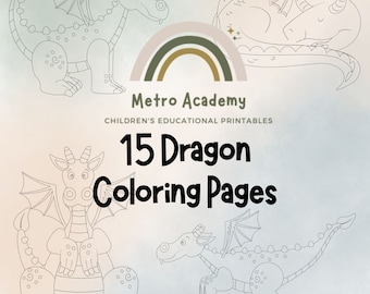 15 Pre-K + K Dragon Coloring Pages Bundle! Instant Digital Download - Children's Educational Printables - Printable Coloring