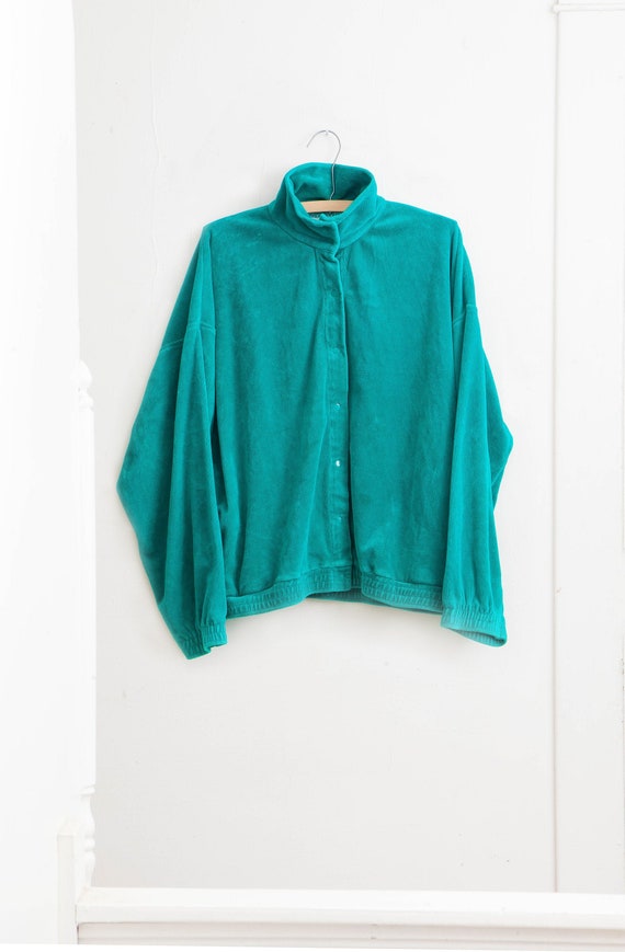 Vintage 80's Teal Velour Jacket | Lightweight Jack