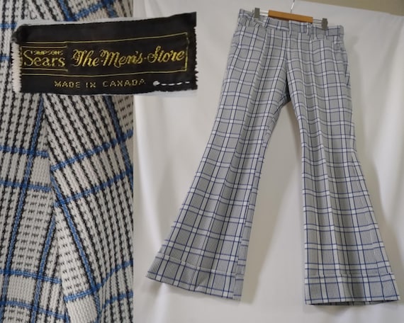 70's Blue Plaid Pants Sears Baby Blue + White Pla
