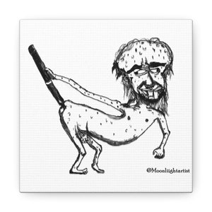 May include: Black and white line drawing of a creature with a human-like head and a long, thin body. The creature is holding a long, thin object in its hand. The drawing is on a white background. The text "@Moonlightartist" is in the lower right corner of the image.
