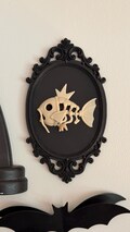 Gothic Pokémon Wall Art | Magikarp Skeleton in Ornate Black Frame | Creepy Cute 3D Printed Décor | Gift for Pokémon Fans