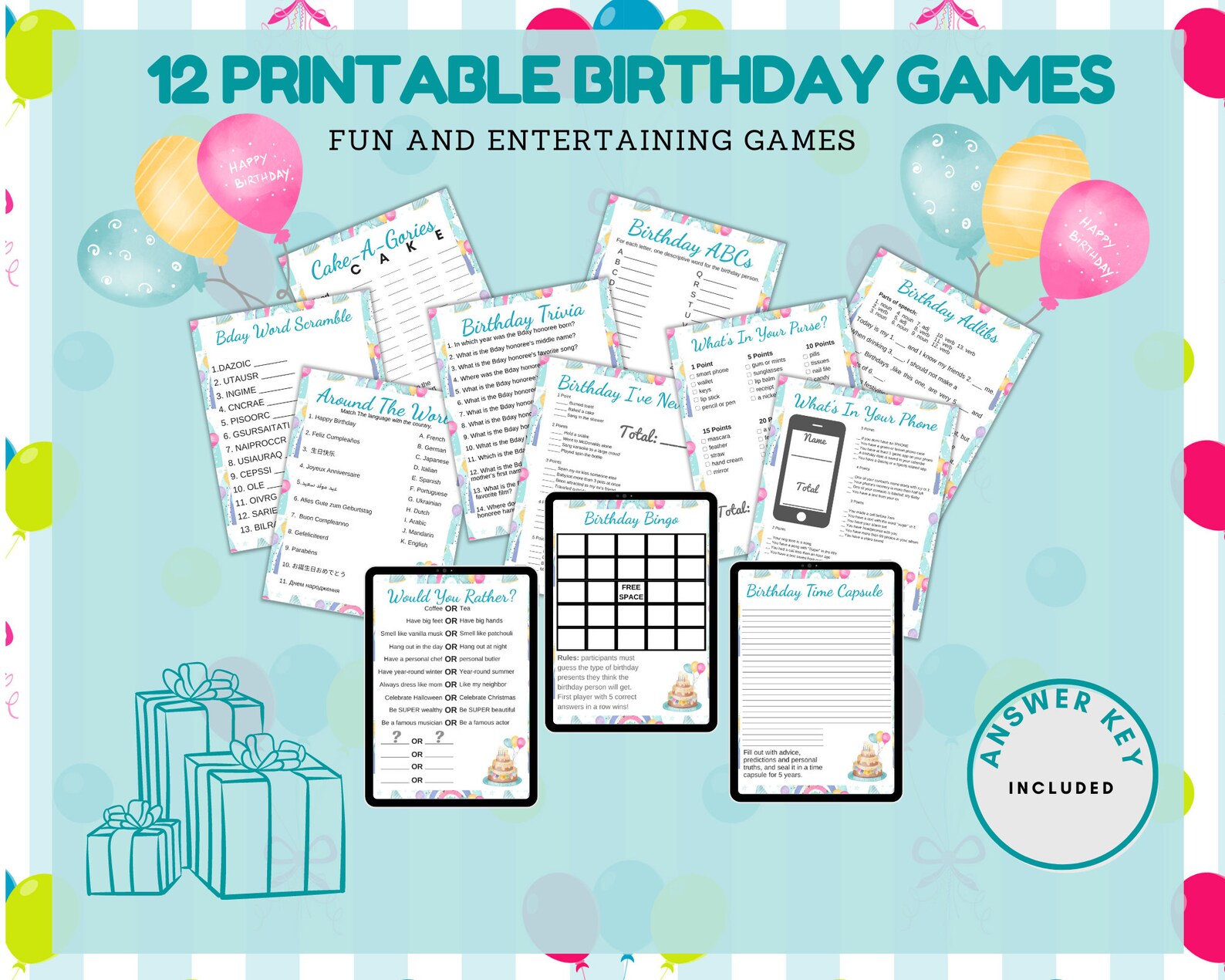 Birthday Parties Printable Bundle, Birthday Calendar Planner, Birthday ...