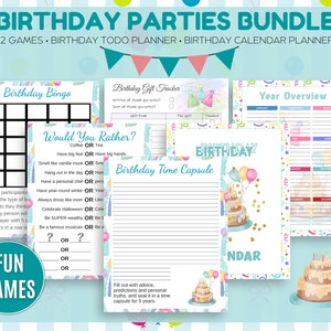 Geburtstagspartys druckbare Bundle, Geburtstagskalender Planer, Geburtstag Todo Planer, 12 Geburtstagsparty Spiele, Instant Download