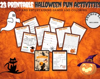 Halloween Activity Game Bundle| 23 Printable Halloween activities| Word search| Word Scramble| Crossword| Coloring and more