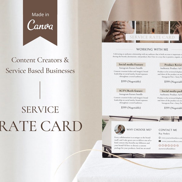 Content Creator Rate Card, Price Sheet Canva Template, Influencer rate Card, Media Kit Template, Price Template, Blogger Rate Sheet