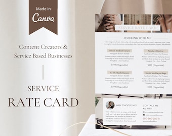 Content Creator Rate Card, Price Sheet Canva Template, Influencer rate Card, Media Kit Template, Price Template, Blogger Rate Sheet