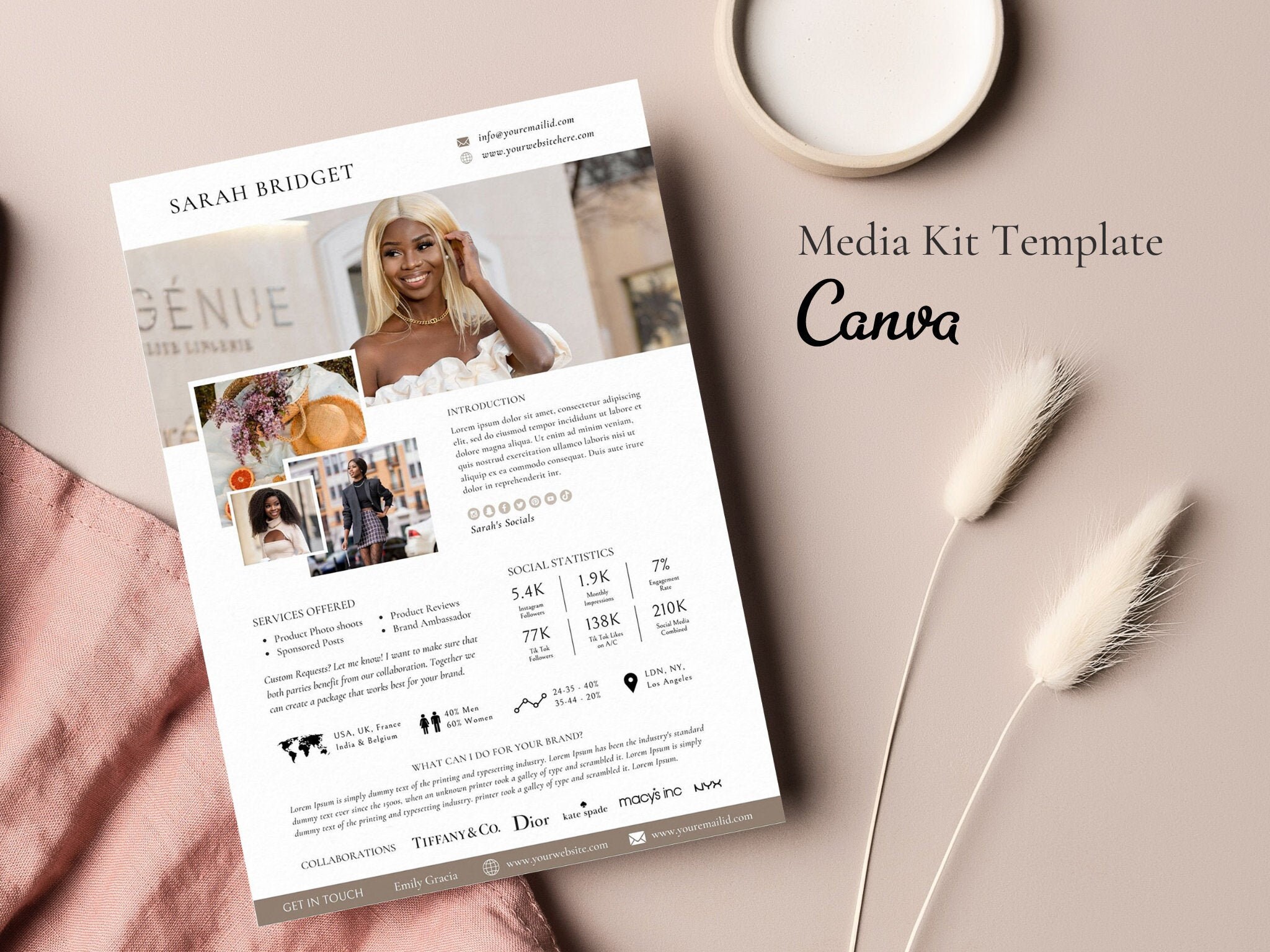 Influencer Media Kit, Media Kit Canva, Media Kit Template, Social Media