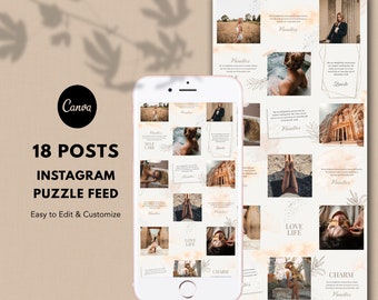 Instagram puzzle template, Canva Instagram Puzzle Feed, Instagram Templates, Canva Instagram Post Templates, Puzzle Grid, Instagram feed