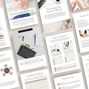 May include: A business plan template with sections for market research, competitor analysis, product comparison, and progressive steps. The template is designed to help entrepreneurs create a comprehensive business plan.