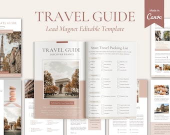 Travel guide lead Magnet, Travel opt in Freebie, Travel Workbook Canva Template, Content Upgrade, Travel brochure Canva