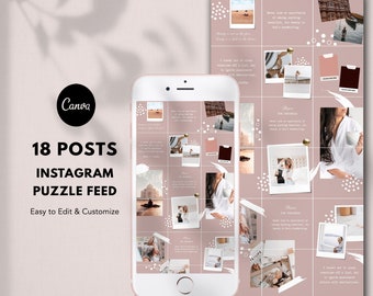 Canva Instagram Puzzle Feed Template | Clean Pink Feed  | Instagram 18 Posts | Instagram Templates | Canva Instagram Post Templates