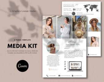 Media Kit Vorlage, 2-seitiger Sofort Download, bearbeitbare Pressemappe, professionelle Medienmappe, Beauty Blogger, Mode Blogger, Reise Blogger