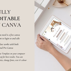 May include: A tablet displaying a digital template for goal setting. The template is titled "What are the goals?" and includes sections for "Personal Goals" and "Business Goals". The template is fully editable in Canva, a free online design platform.