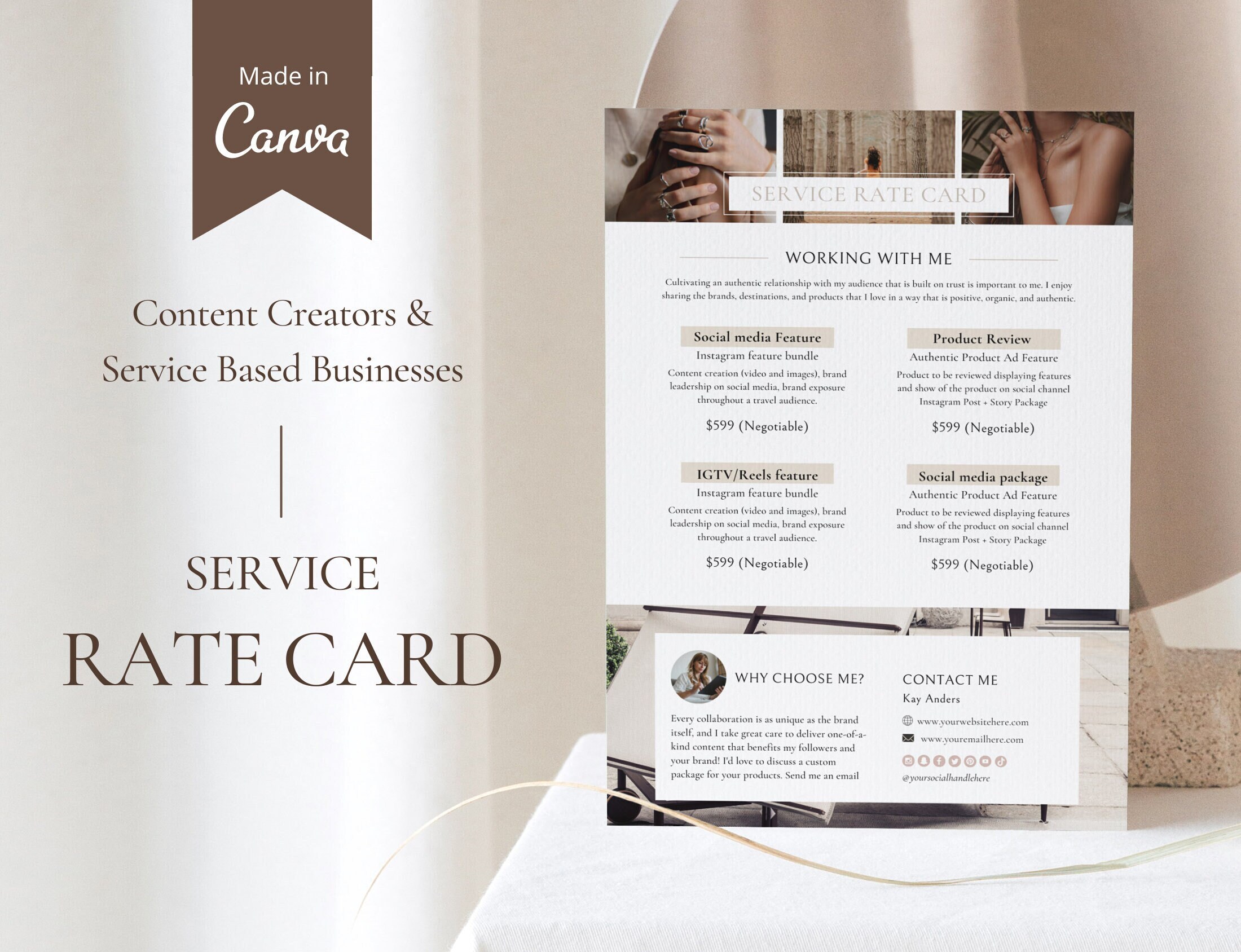 Content Creator Rate Card Price Sheet Canva Template Influencer Rate 