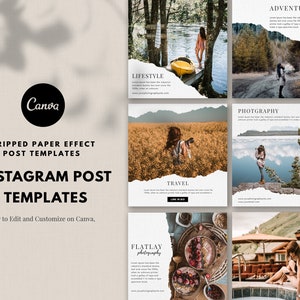 Instagram Post Vorlagen | Zerrissenes Papier Effekt | Instagram Canva Template | Canva Template | Social Media Vorlagen | Mode Blogger Posts