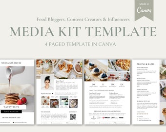 コンテンツ クリエイター メディア キット、インフルエンサー メディア キット Canva テンプレート、ソーシャル メディア インフルエンサー、ブロガー メディア キット、フード ブロガー メディア キット