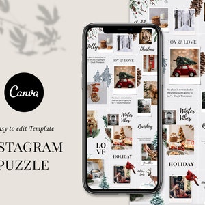 Christmas Instagram Puzzle Post Template, 18 Posts, Puzzle Grid Canva Template, Social Media Posts, Instagram Feed