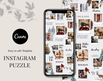Christmas Instagram Puzzle Post Template, 18 Posts, Puzzle Grid Canva Template, Social Media Posts, Instagram Feed