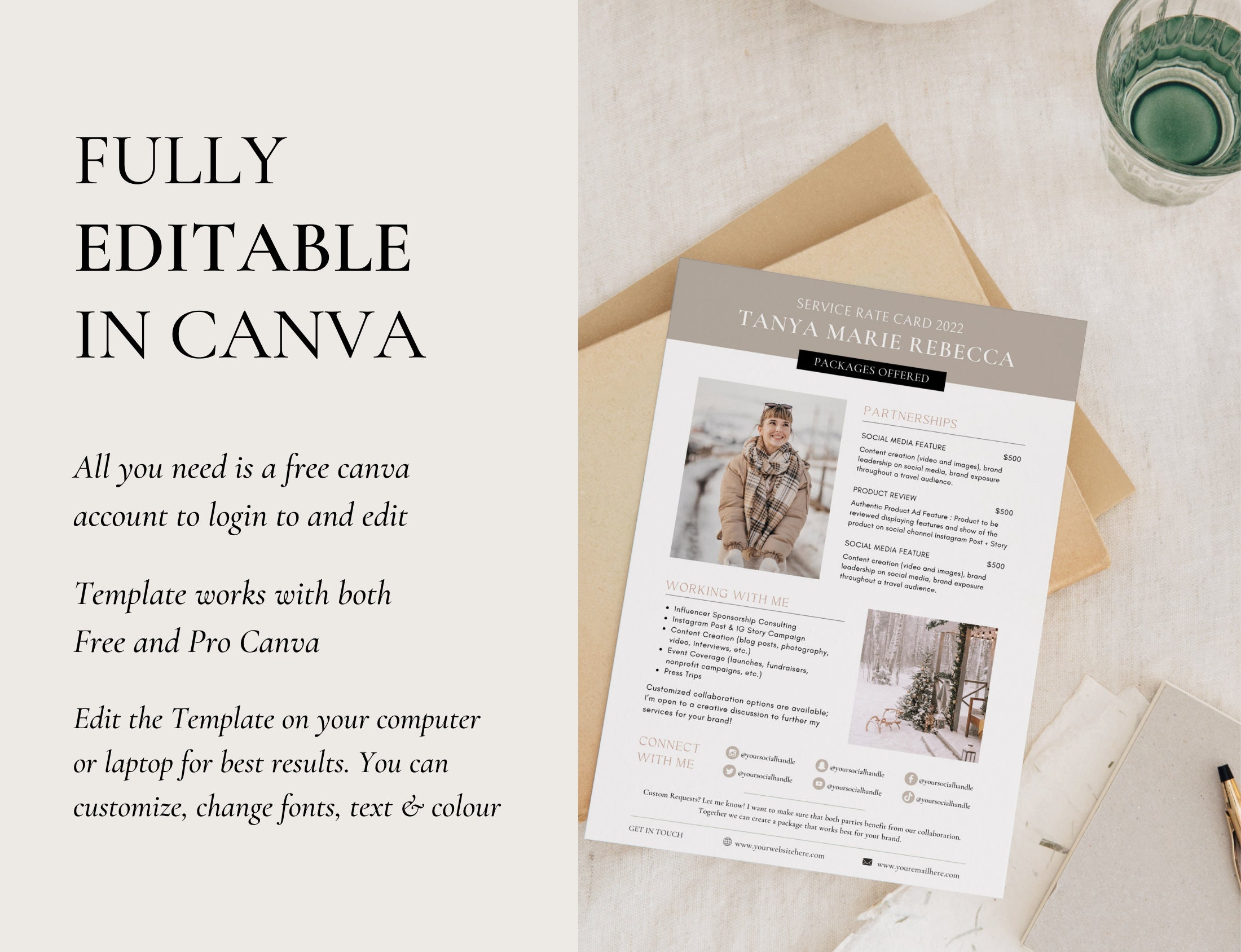 Content Creator Rate Card, Price Sheet Canva Template, Influencer Rate