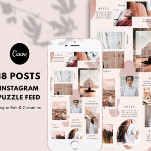 Canva Instagram Puzzle Feed Vorlage | Minimal Pink Feed | Instagram 18 Posts | Instagram Vorlagen | Canva Instagram Post Vorlagen