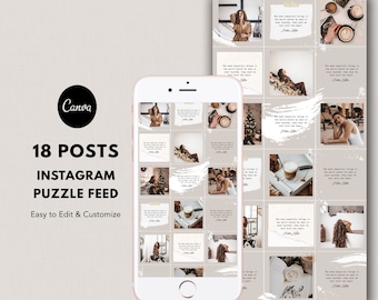 Instagram template, Instagram puzzle Canva template, Instagram puzzle Grid, Puzzle Grid, Instagram feed, Instagram Grid, Instagram puzzle