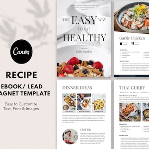 Recipe template, Recipe Ebook, Food Blogger, Recipe eBook Canva Template, Lead Magnet, Canva recipe Template, Cookbook template, Ebook
