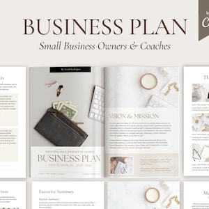 May include: A business plan template for small business owners and coaches. The template includes sections for SWOT analysis, product comparison, executive summary, vision and mission, the products, and market research. The template is designed to help businesses develop a five-year plan.