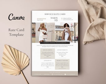 Rate Card, Price Sheet Canva Template, Influencer rate Card, Media Kit Template, Influencer rate Sheet, Price Template
