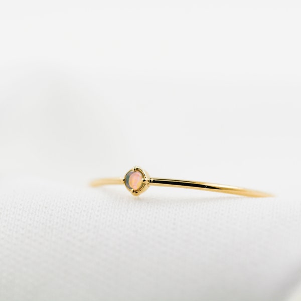 9k solid yellow gold ring, opal, ultra thin ring, Stacking ring, Thin minimal, gift, ultra thin band