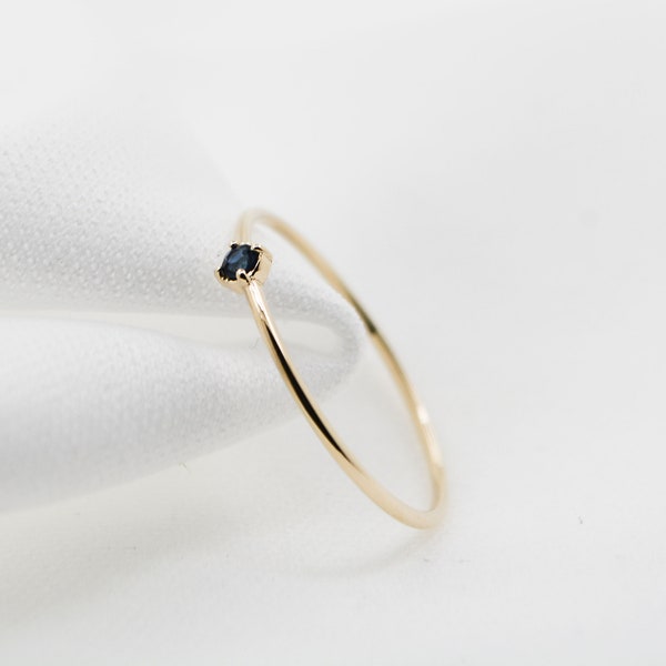 9k solid yellow gold ring, genuine sapphire, ultra thin sapphire ring, Stackable ring, Thin minimal, gift, ultra thin band