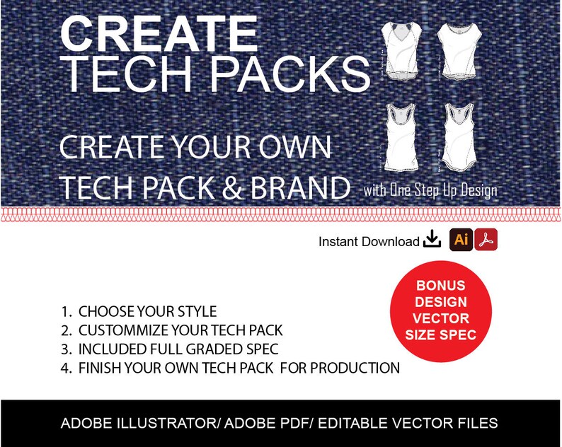 Fashion Adobe Illustrator Tech Pack Template With Size Spec AI.PDF Etsy
