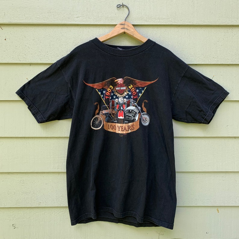 Harley brand large Worth Kansas City Mo made in USA vintage tshirt Anniversary 100 years tee shirt 100/% cotton graphic t shirt.
