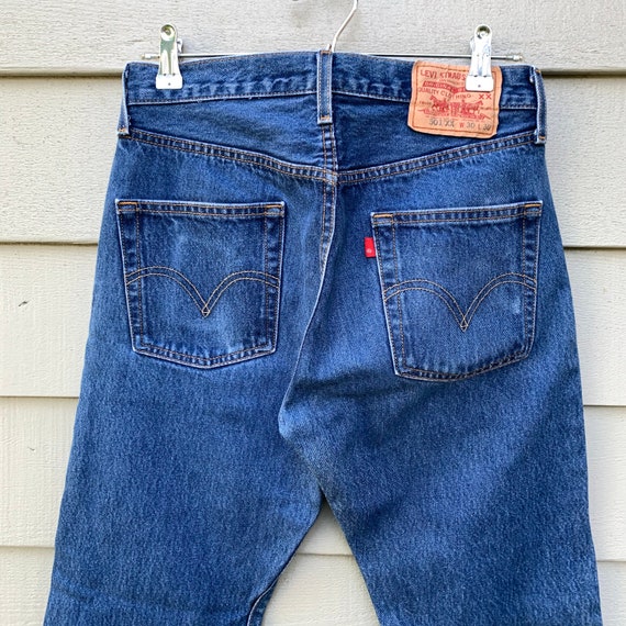 Levis 501XX 28” 90s vintage blue jeans 28x27.5" c… - image 4