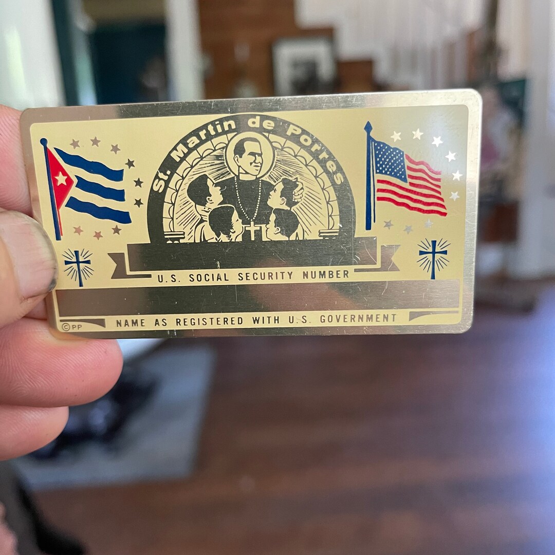 Vintage Metal Social Security Card, Blank Card, Unused, American Flag