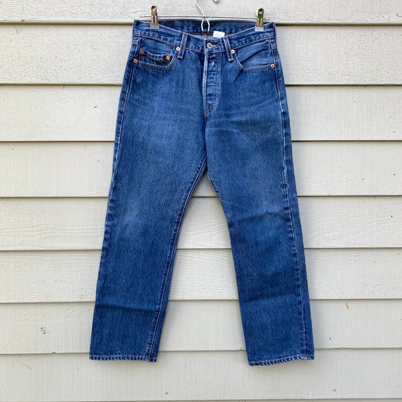Levis 501XX 28” 90s vintage blue jeans 28x27.5" c… - image 1