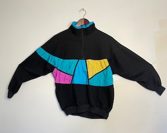 Chaver Marke Vintage 80er -90er Jahre Acryl/Nylon Pullover Fleece gemarkt Damen Small toller Grafik Print Windjacke warm Layer.