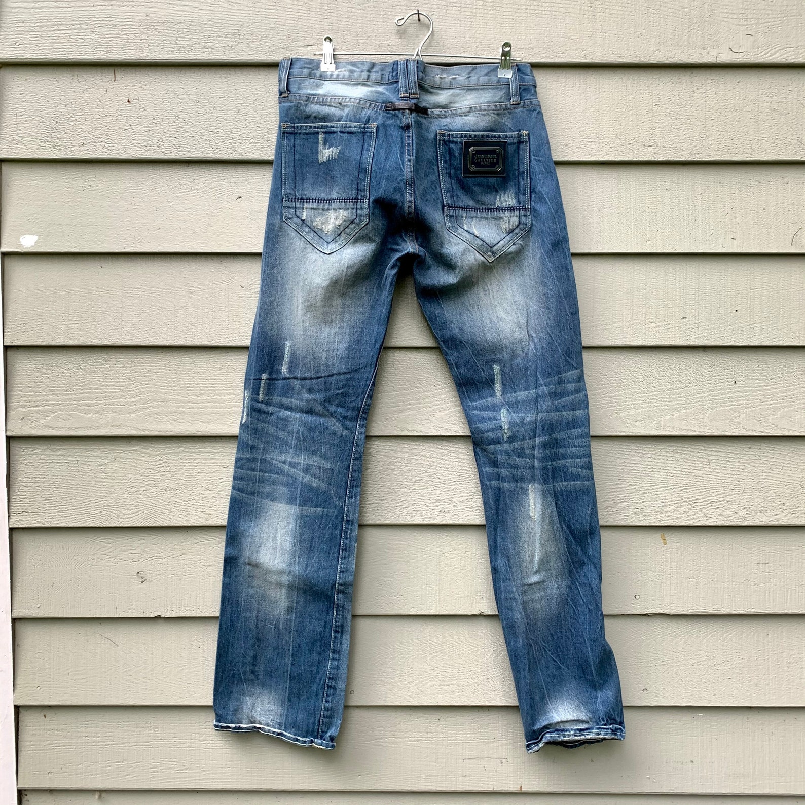 Jean Paul Gaultier 90s vintage distressed jeans long inseam | Etsy
