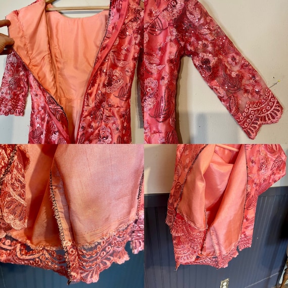 Vintage cranberry sequin beaded dress.  no labels… - image 8