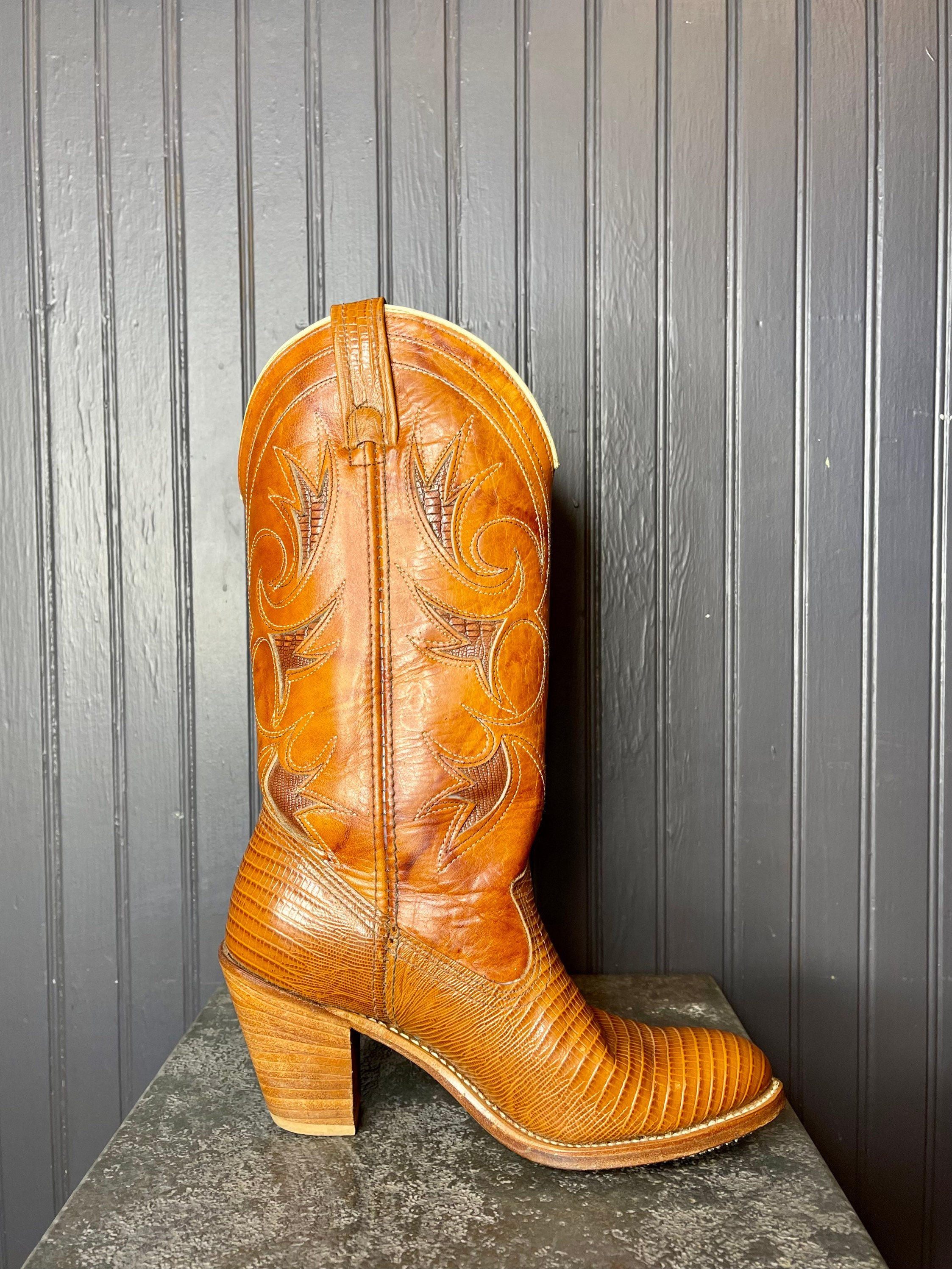 Dingo Vintage Cowboy Boots Made in USA Size 6.5 M Brown Etsy