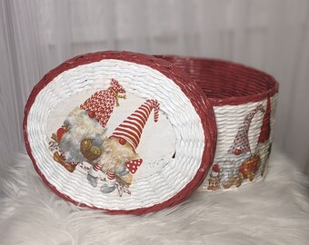 Decorative Wicker  Basket with lid Christmas Gnomes Storage Organizer Home Décor