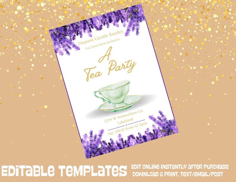Editable Bridgerton Tea Party Invitation I Tea Party Digital Template ...