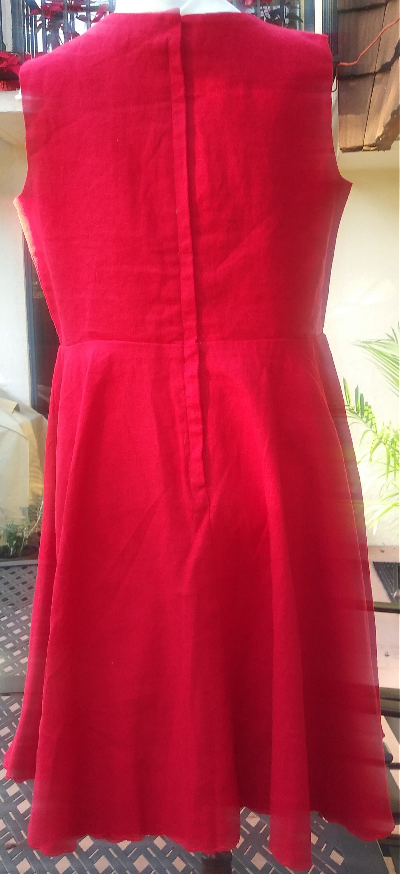 Fashionable Retro Red Cotton And Linen Pleated Cardigan Sleeveless Midi Dress