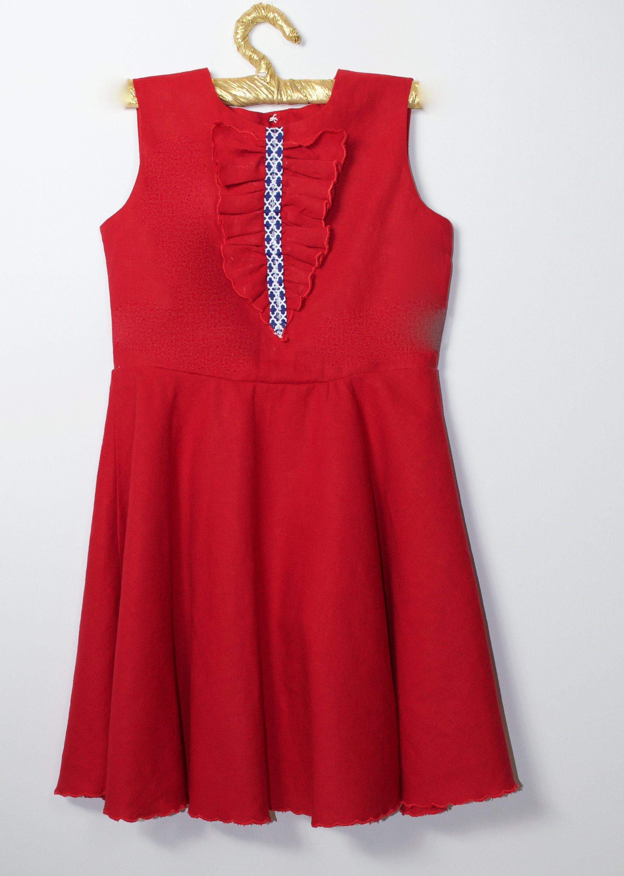 Loose Vintage Red Print Linen Dresses Women Spring Clothes Y792