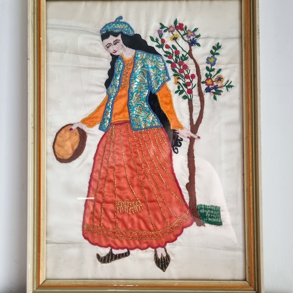 Vintage persische handgemachte traditionelle Frau Stickerei Kunst Dekoration