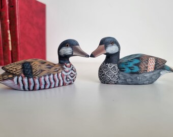 Vintage Cute duck decoy pair, carved wood duck