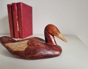 Vintage Primitive Red duck decoy, carved wood sculpture