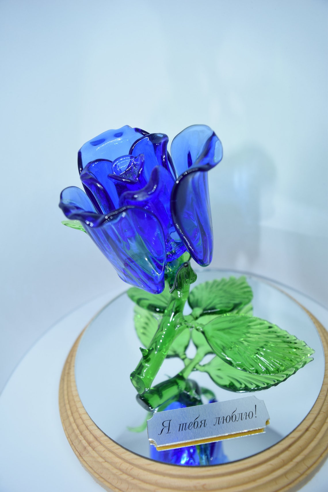 Blue Glass Rose on a mirror post Glass souvenirs Flower Etsy